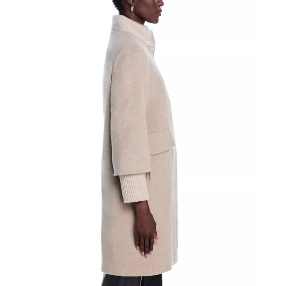 1210$ Cinzia Knit Trim 3/4 Sleeves Winter Rocca Coat Women's Size 12 Beige - Picture 3 of 5